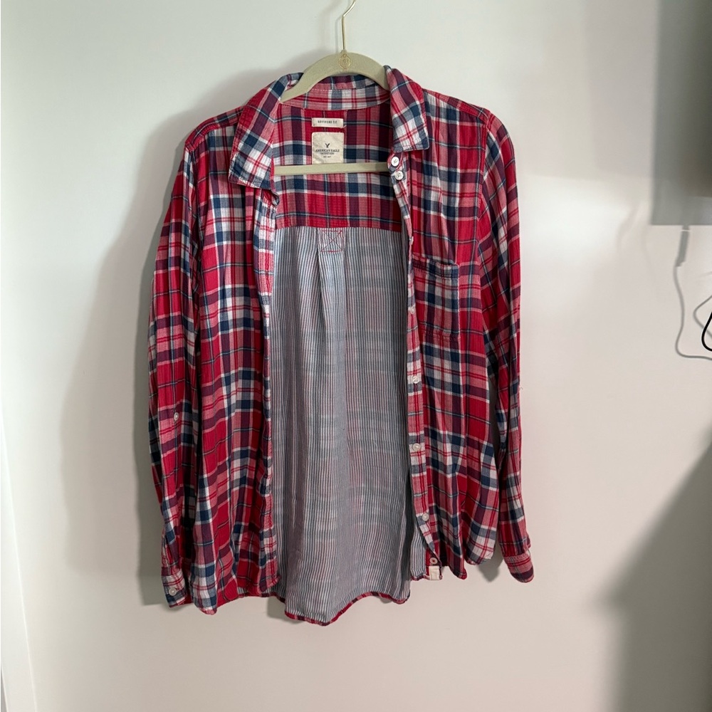 American Eagle Outfitters Boyfriend Fit Red and Blue Plaid Women's Shirt